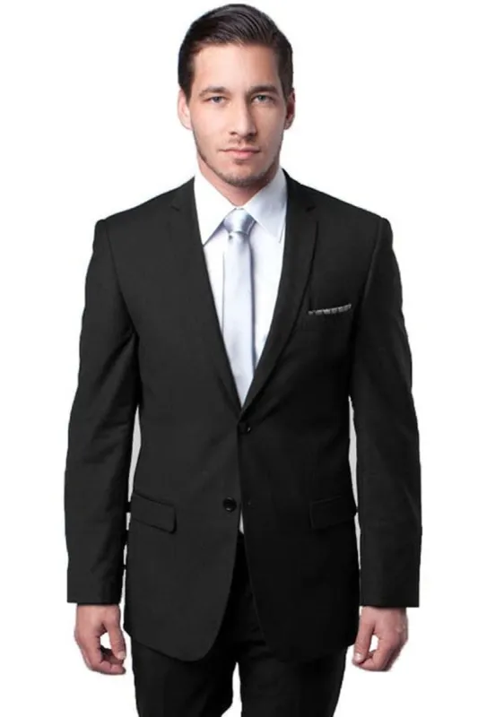 "Black Slim Fit Men's Wedding Suit - Basic 2 Button Style" sold by Alberto Nardoni