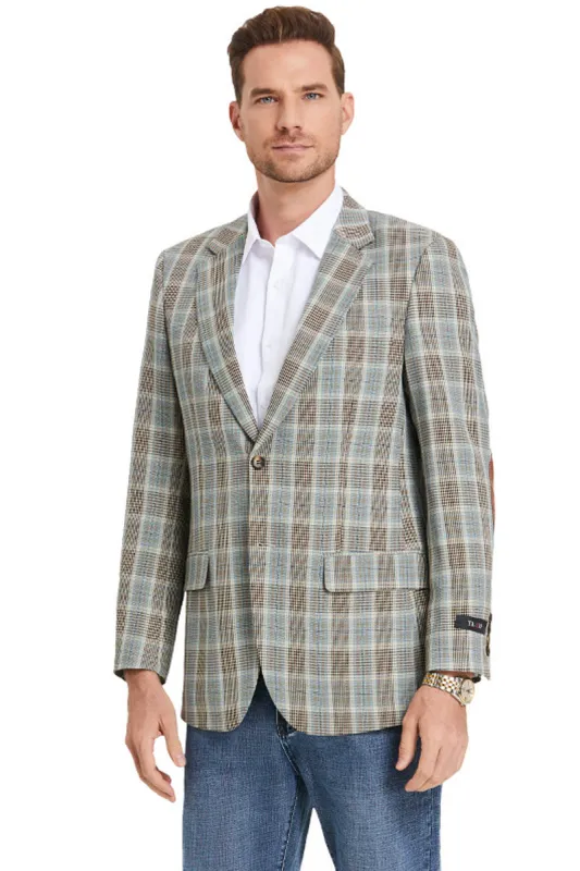 Glen Plaid Men's Slim Fit Business Sport Coat - Two Button Camel Style sold by Alberto Nardoni