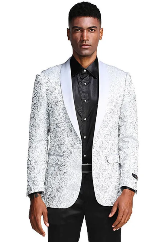 "Silver Grey Men's Slim Fit Paisley Tuxedo Jacket for Wedding & Prom 2025" sold by Alberto Nardoni