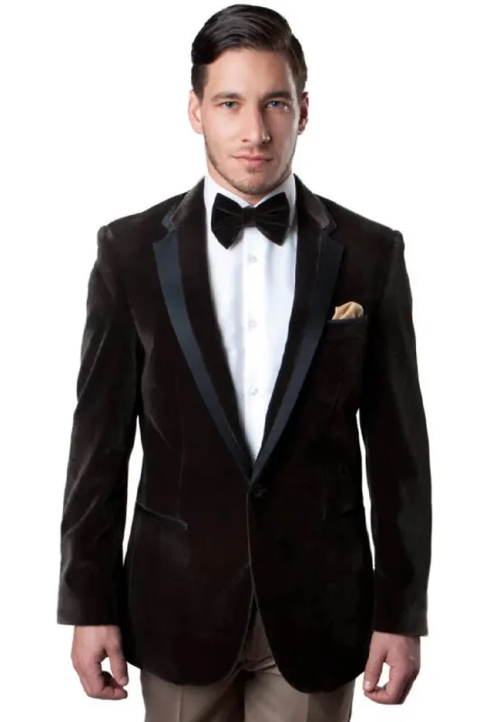 "Velvet Tuxedo Blazer for Men - One Button, Brown with Black Satin Trim" sold by Alberto Nardoni