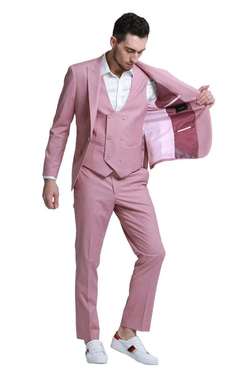 "Men's Slim Fit Wedding Suit - Mauve Pink Double Breasted Vest with Peak Lapel" sold by Alberto Nardoni product image thumbnail 2