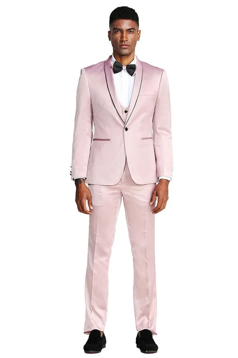 Rose Pink Men's Slim Fit Satin Tuxedo Suit - Vested Prom & Wedding Wear sold by Alberto Nardoni product image thumbnail 2