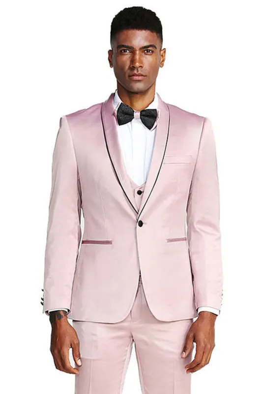 Rose Pink Men's Slim Fit Satin Tuxedo Suit - Vested Prom & Wedding Wear sold by Alberto Nardoni