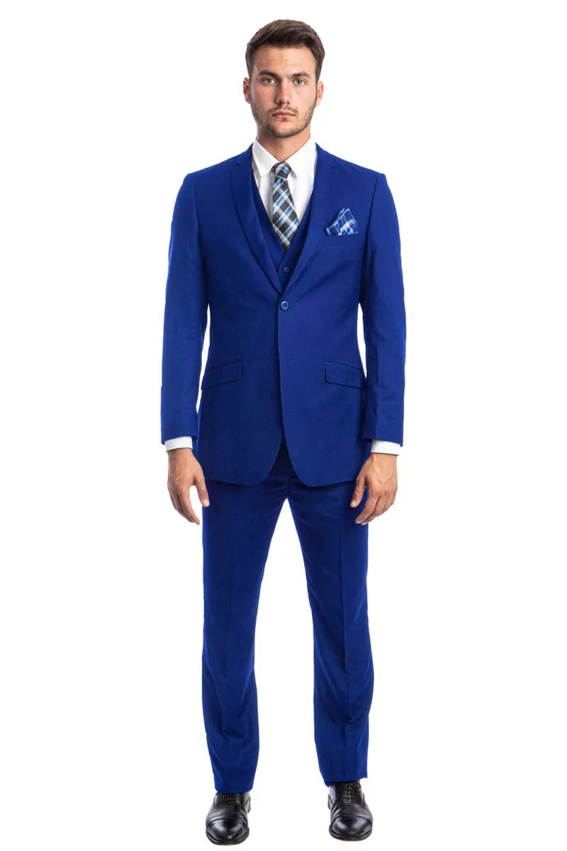"Royal Blue Men's Slim Fit Wedding Suit - Two Button Basic Vested" sold by Alberto Nardoni product image thumbnail 2