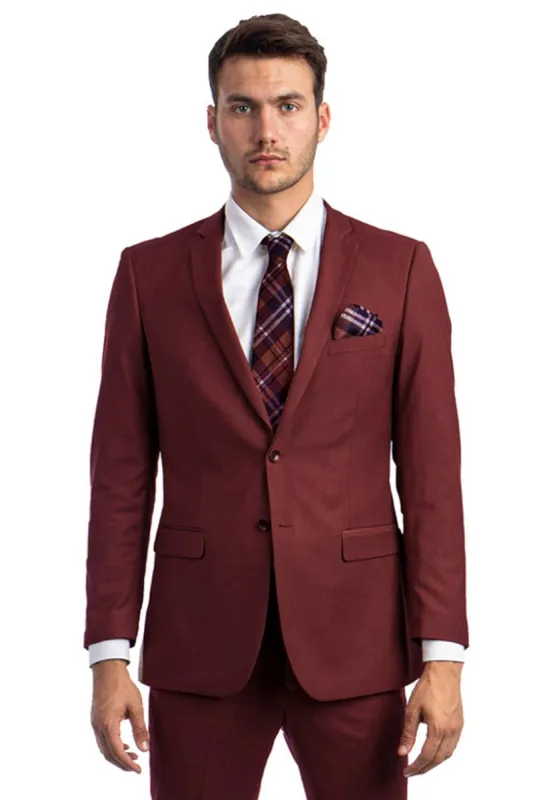 "Burgundy Men's Slim Fit Wedding Suit - Basic 2 Button Design" sold by Alberto Nardoni