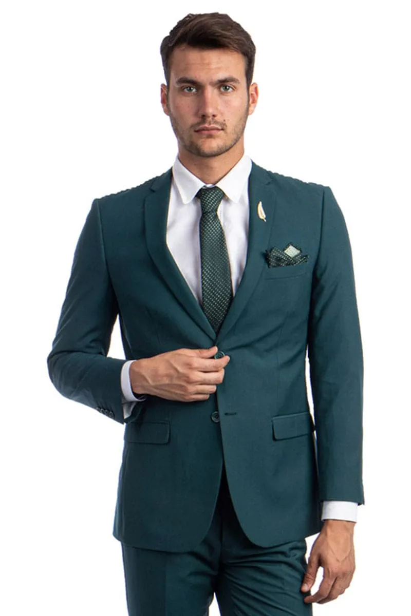 "Teal Green Slim Fit Wedding Suit for Men - Basic 2 Button Style" sold by Alberto Nardoni