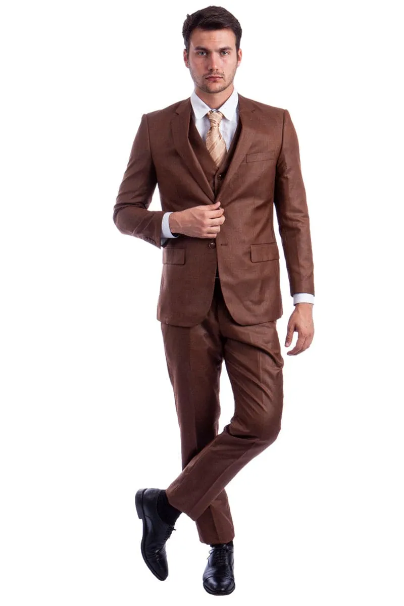 "Cognac Sharkskin Men's Wedding & Business Suit - Two Button Hybrid Fit Vested" sold by Alberto Nardoni product image thumbnail 2