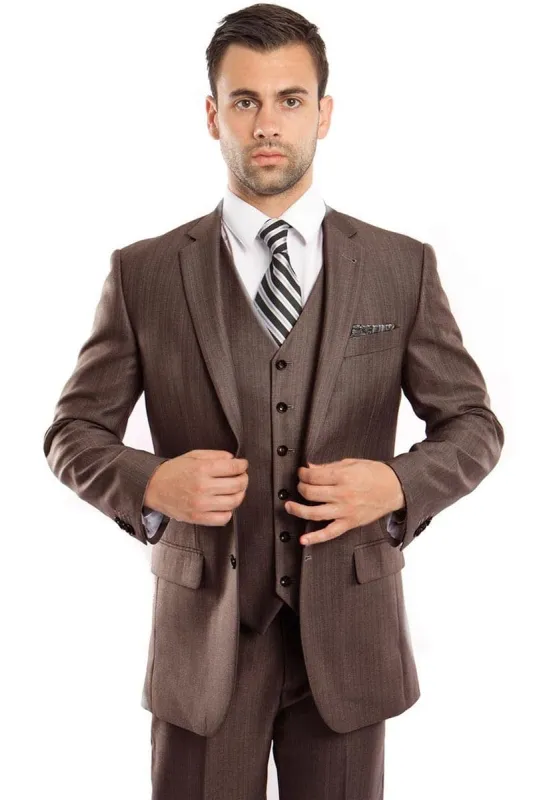 "Brown Sharkskin Business Suit - Men's Two Button Vested Style" sold by Alberto Nardoni
