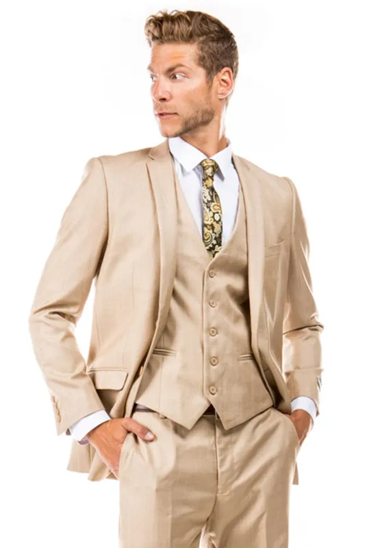 "Sharkskin Suit for Men - Dark Tan Two Button Vested Business Attire" sold by Alberto Nardoni
