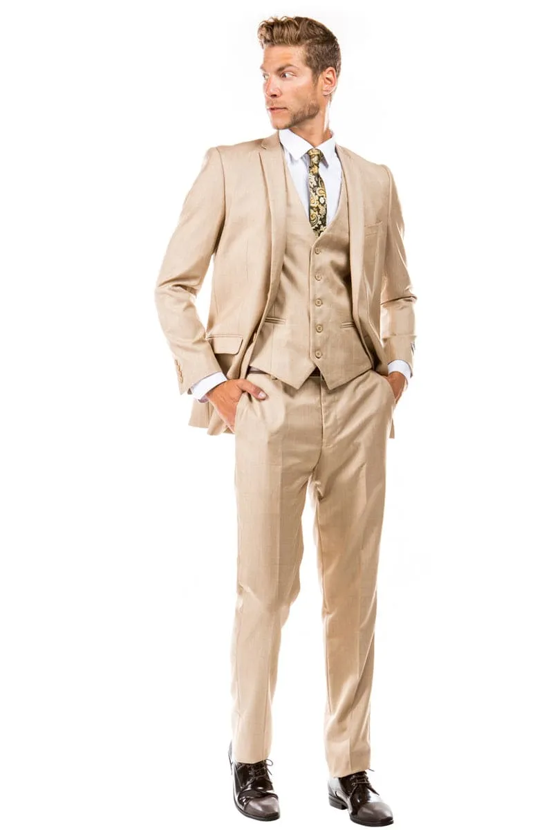 "Sharkskin Suit for Men - Dark Tan Two Button Vested Business Attire" sold by Alberto Nardoni product image thumbnail 2