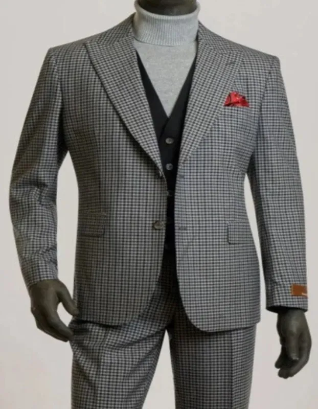 Steve Harvey Suit - Peak Lapel Modern Fit - No Pleated Pants Designer Brand Gray Single Breasted 3 Piece Vested Suit sold by Alberto Nardoni