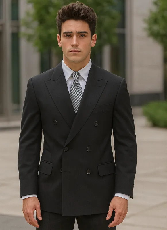 Steve Harvey Black Solid Three Piece Suit sold by Alberto Nardoni