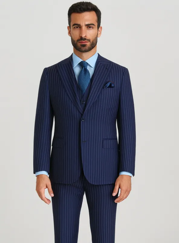Steve Harvey Suits - Navy Suit - Designer Brand Suit No Pleated Pants Modern Fit sold by Alberto Nardoni