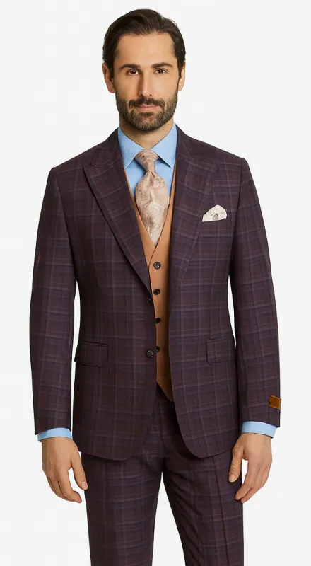 Steve Harvey Suits - Purple Suit - Designer Brand Suit No Pleated Pants Modern Fit sold by Alberto Nardoni