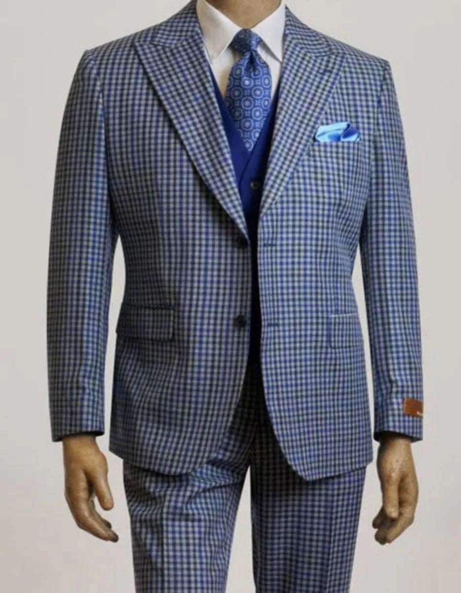 Steve Harvey Suits - Blue Suit - Designer Brand Suit No Peak Lapel Pleated Pants Modern Fit sold by Alberto Nardoni