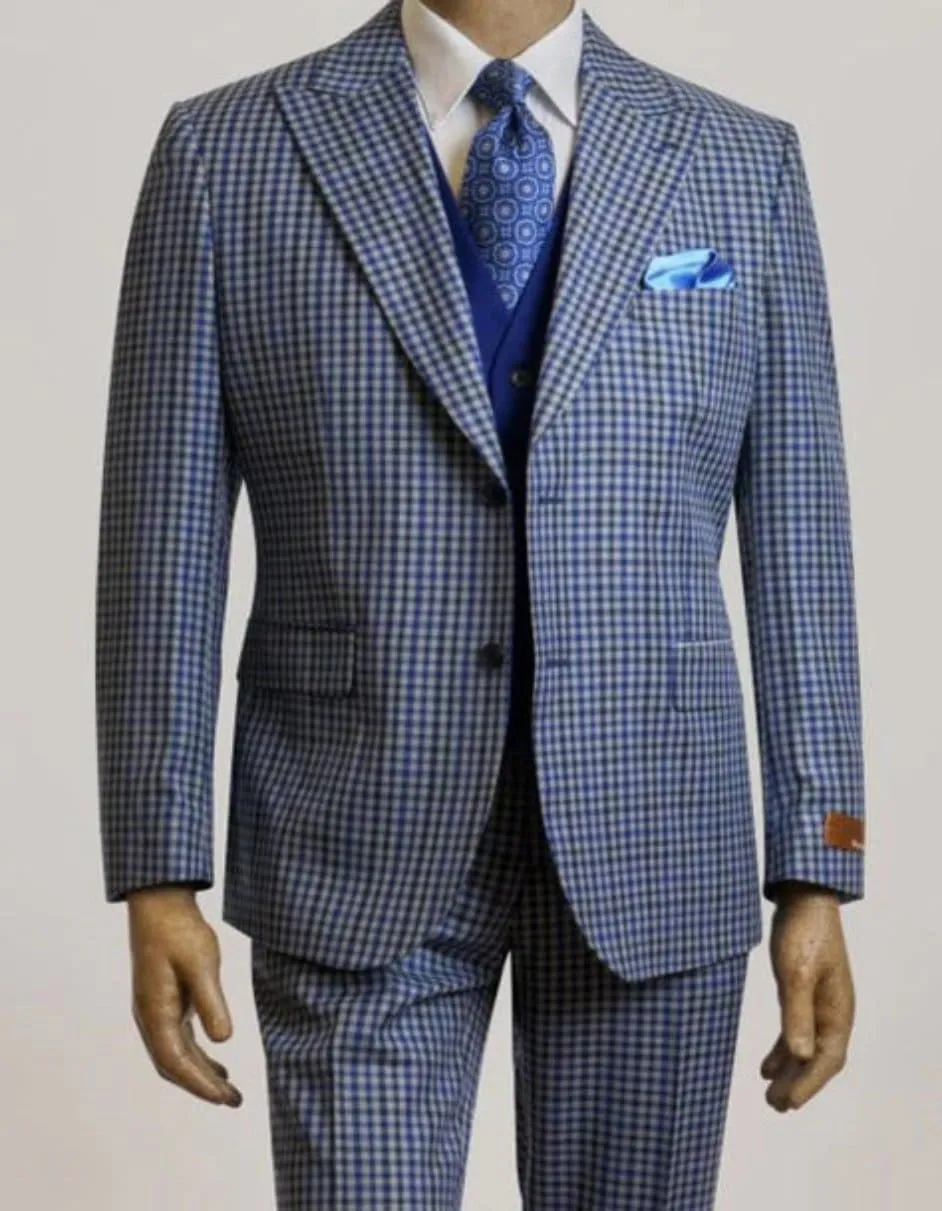 Steve Harvey Suits - Blue Suit - Designer Brand Suit No Peak Lapel Pleated Pants Modern Fit sold by Alberto Nardoni