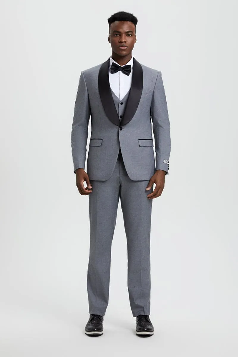 Men's Stacy Adams Vested One Button Shawl Lapel Designer Tuxedo in Grey sold by Alberto Nardoni product image thumbnail 3
