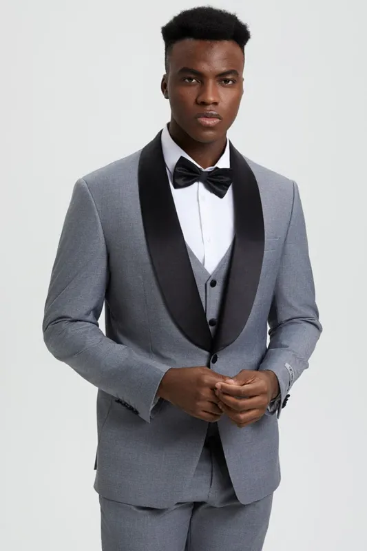Men's Stacy Adams Vested One Button Shawl Lapel Designer Tuxedo in Grey sold by Alberto Nardoni