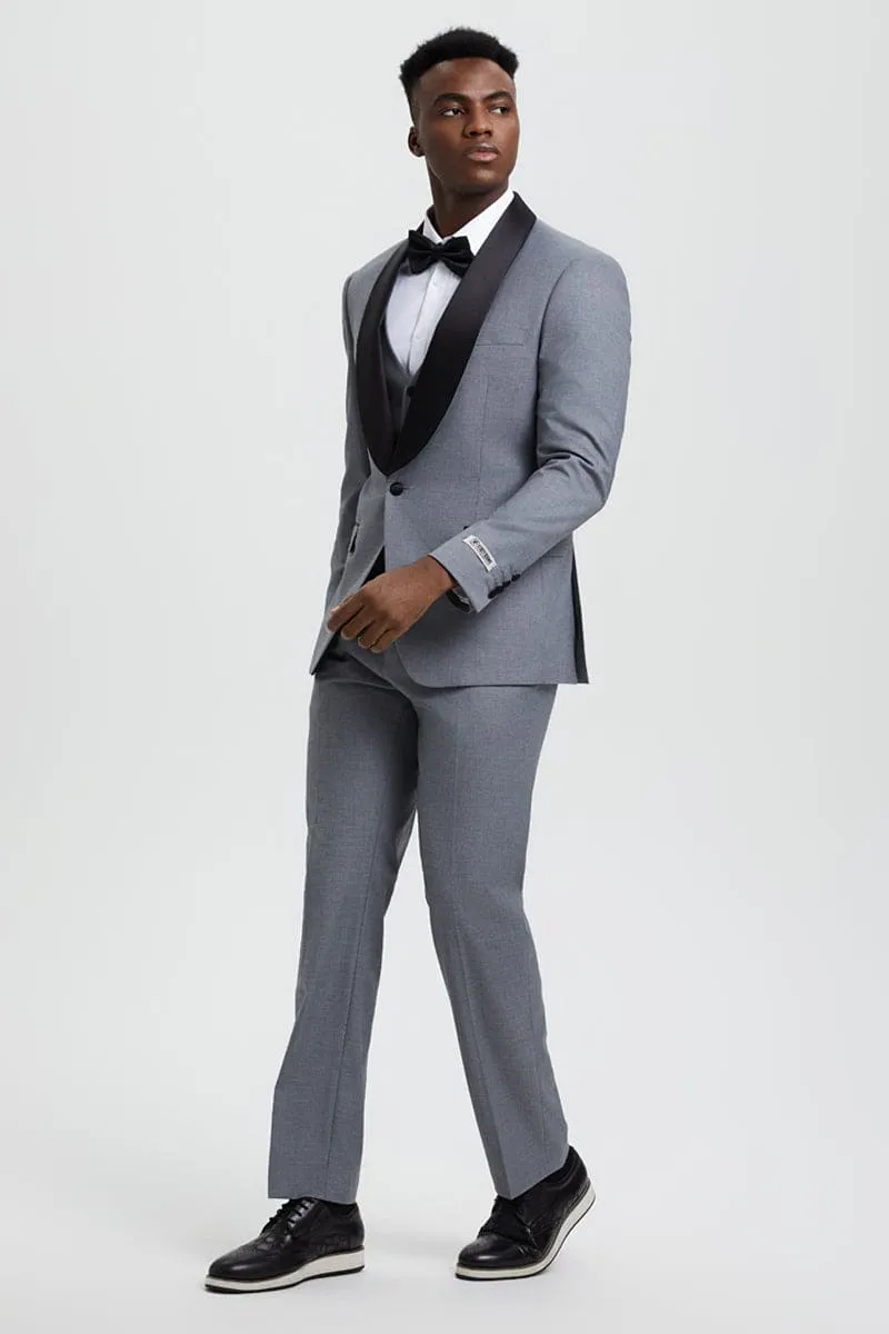 Men's Stacy Adams Vested One Button Shawl Lapel Designer Tuxedo in Grey sold by Alberto Nardoni product image thumbnail 4