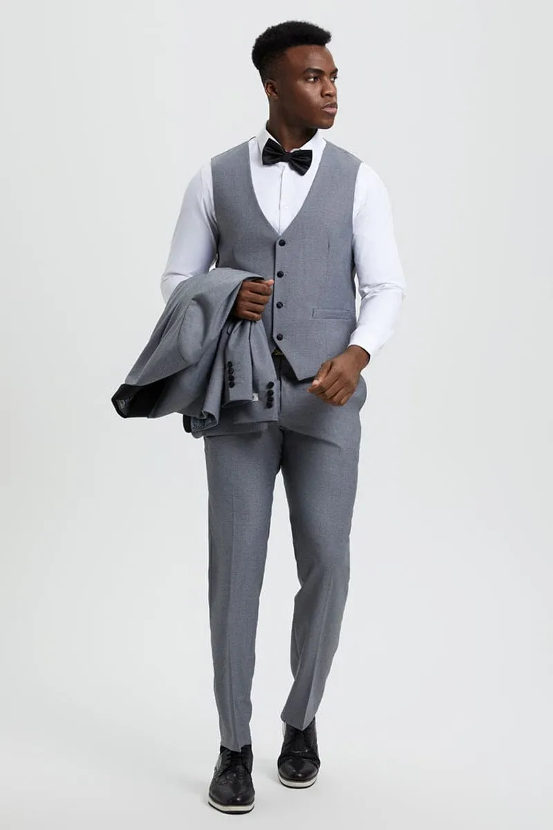 Men's Stacy Adams Vested One Button Shawl Lapel Designer Tuxedo in Grey sold by Alberto Nardoni product image thumbnail 5