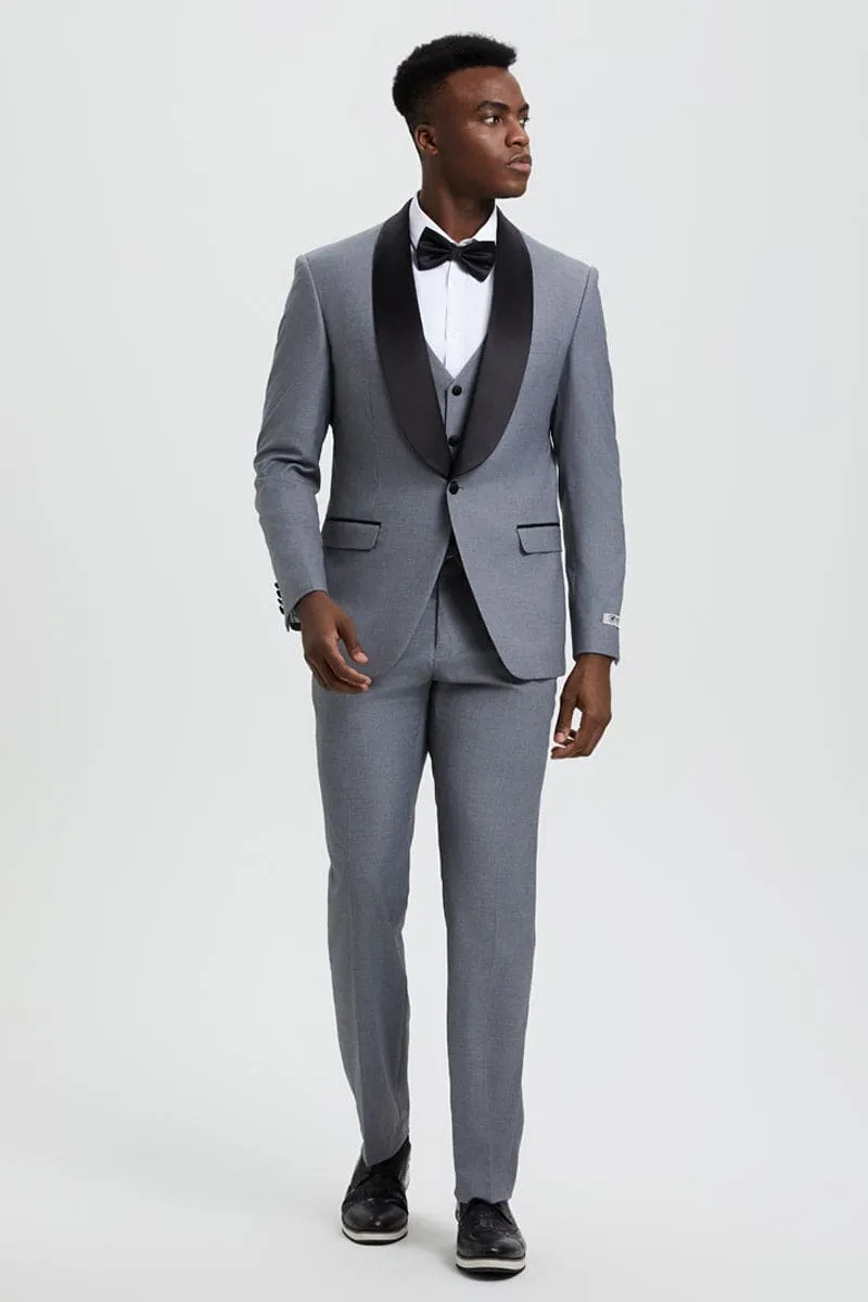Men's Stacy Adams Vested One Button Shawl Lapel Designer Tuxedo in Grey sold by Alberto Nardoni product image thumbnail 2