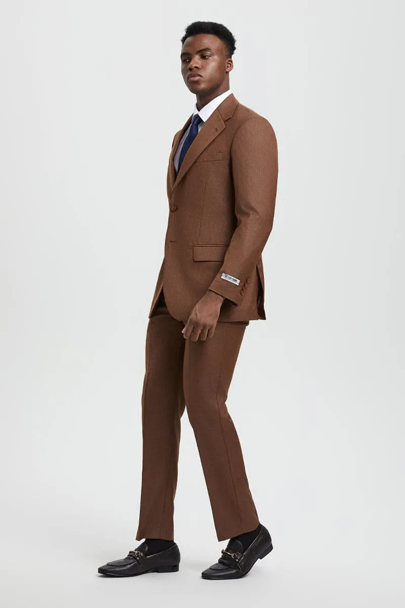 Men's Two Button Vested Stacy Adams Designer Sharkskin Suit in Cognac sold by Alberto Nardoni product image thumbnail 3