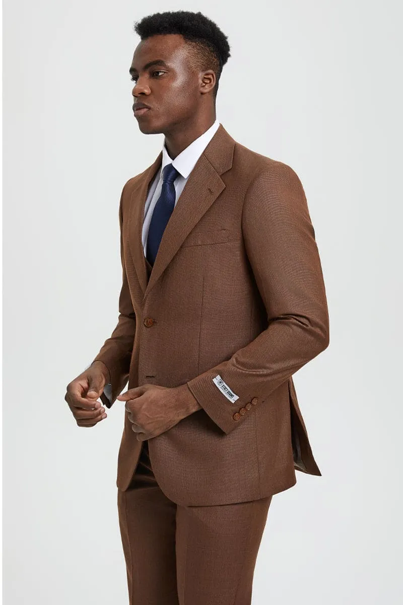 Men's Two Button Vested Stacy Adams Designer Sharkskin Suit in Cognac sold by Alberto Nardoni product image thumbnail 5