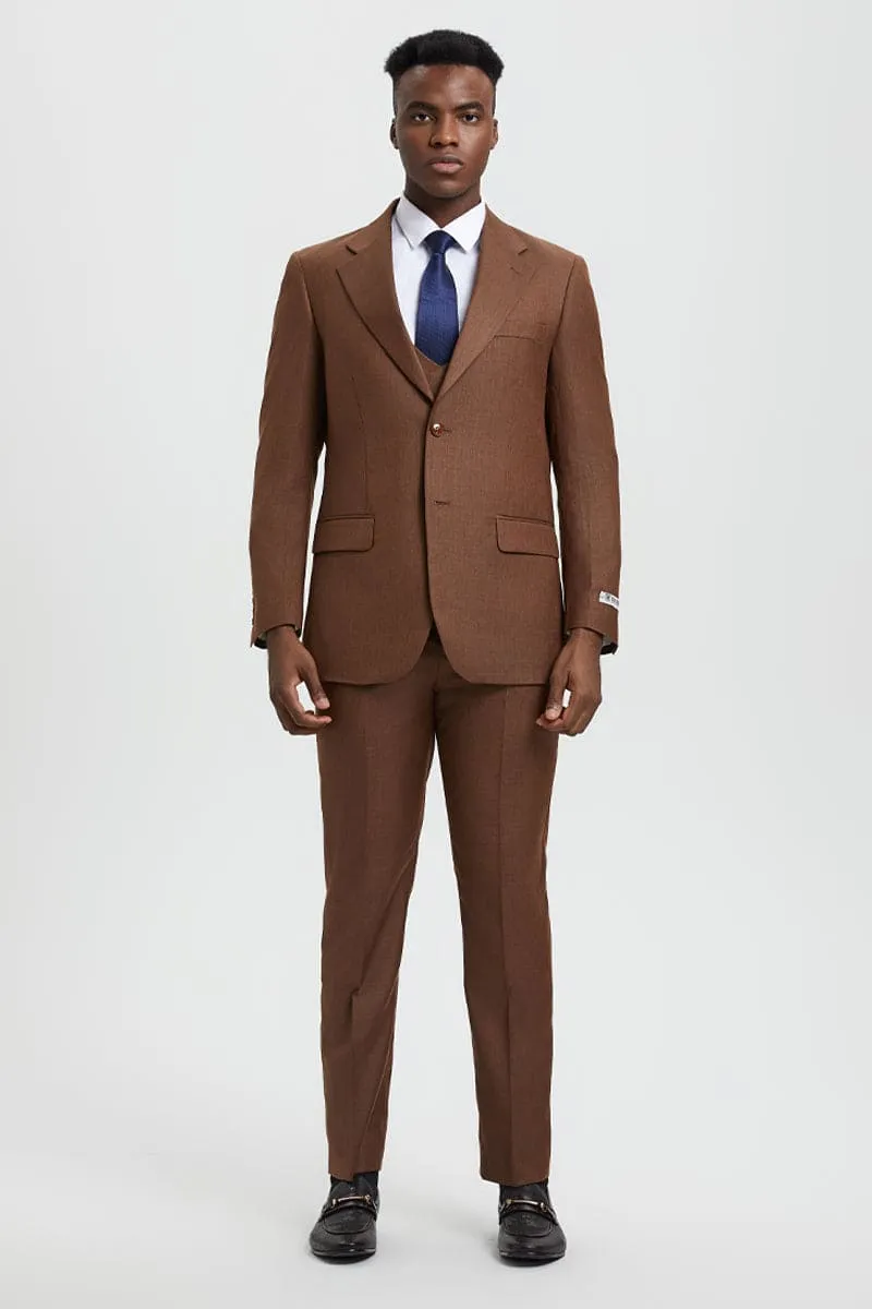 Men's Two Button Vested Stacy Adams Designer Sharkskin Suit in Cognac sold by Alberto Nardoni product image thumbnail 2