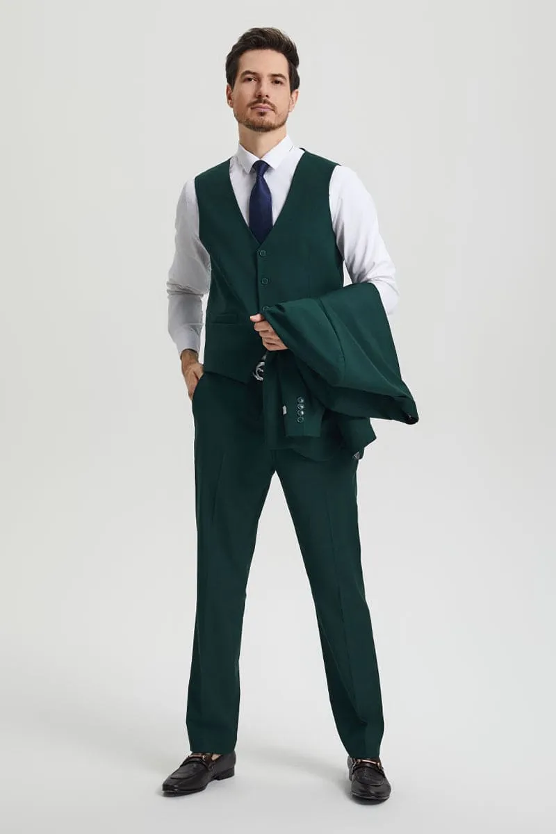 Men's Two Button Vested Stacy Adams Basic Designer Suit in Hunter Green sold by Alberto Nardoni product image thumbnail 4