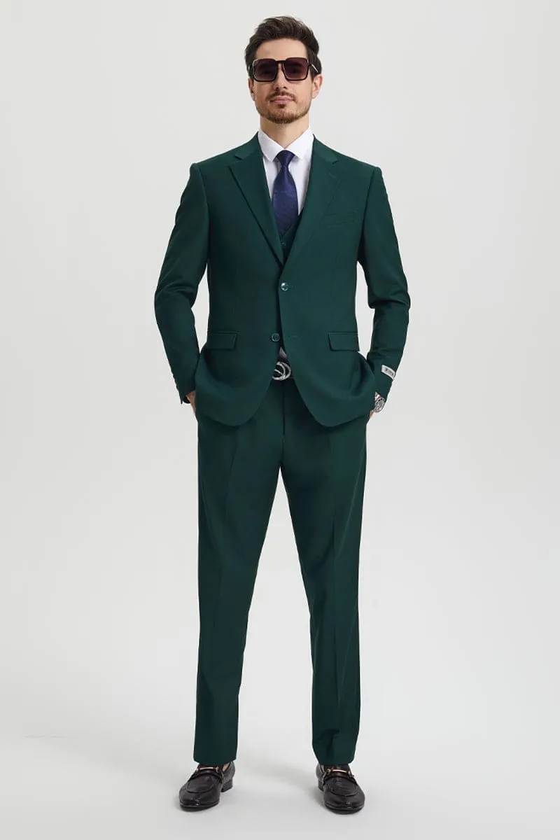 Men's Two Button Vested Stacy Adams Basic Designer Suit in Hunter Green sold by Alberto Nardoni product image thumbnail 2