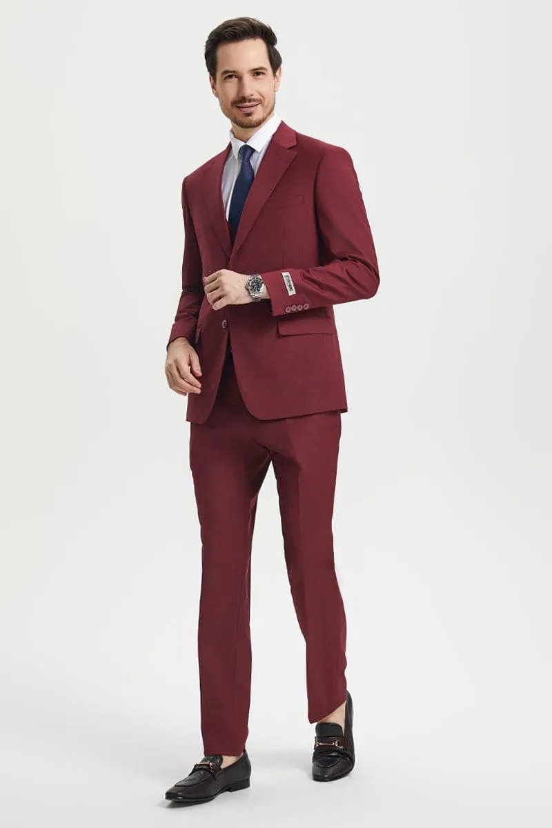 Men's Two Button Vested Stacy Adams Basic Designer Suit in Burgundy sold by Alberto Nardoni product image thumbnail 3