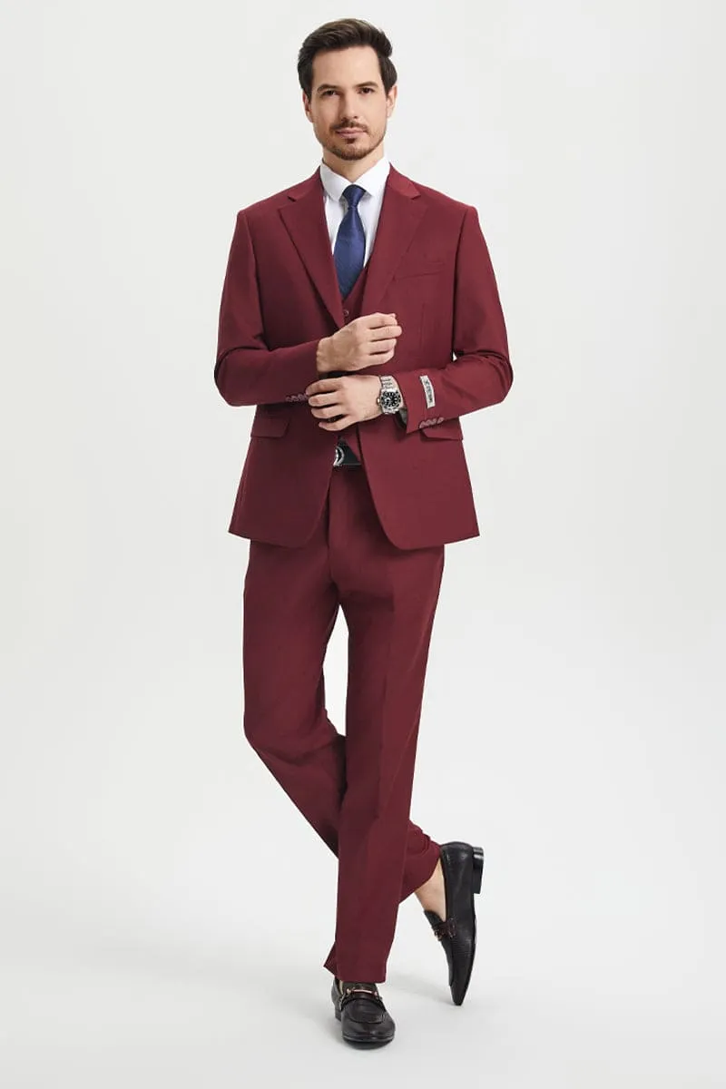 Men's Two Button Vested Stacy Adams Basic Designer Suit in Burgundy sold by Alberto Nardoni product image thumbnail 2