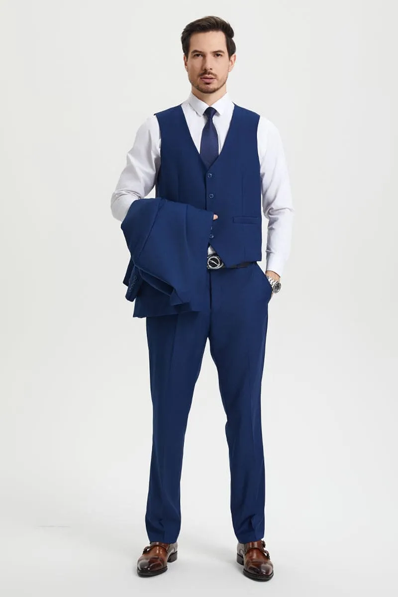 Men's Two Button Vested Stacy Adams Basic Designer Suit in Indigo Blue sold by Alberto Nardoni product image thumbnail 4