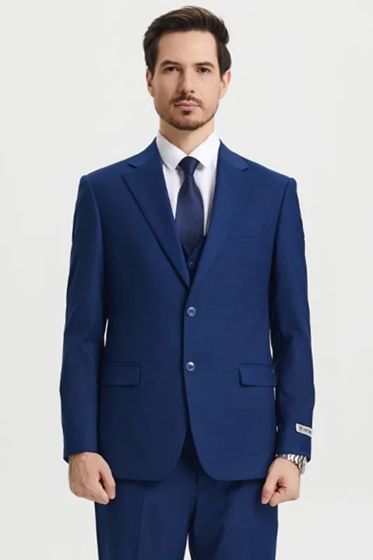 Men's Two Button Vested Stacy Adams Basic Designer Suit in Indigo Blue sold by Alberto Nardoni
