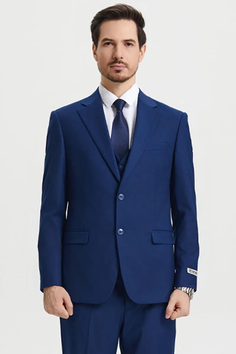 Men's Two Button Vested Stacy Adams Basic Designer Suit in Indigo Blue sold by Alberto Nardoni
