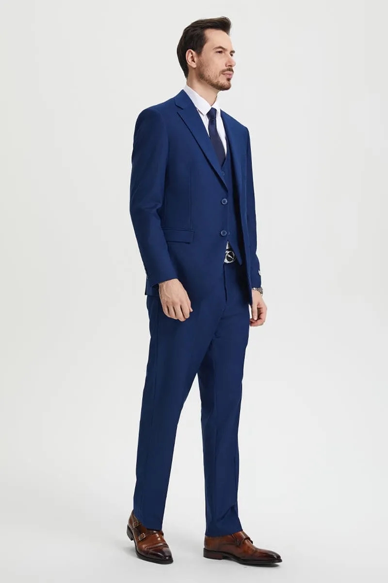 Men's Two Button Vested Stacy Adams Basic Designer Suit in Indigo Blue sold by Alberto Nardoni product image thumbnail 5