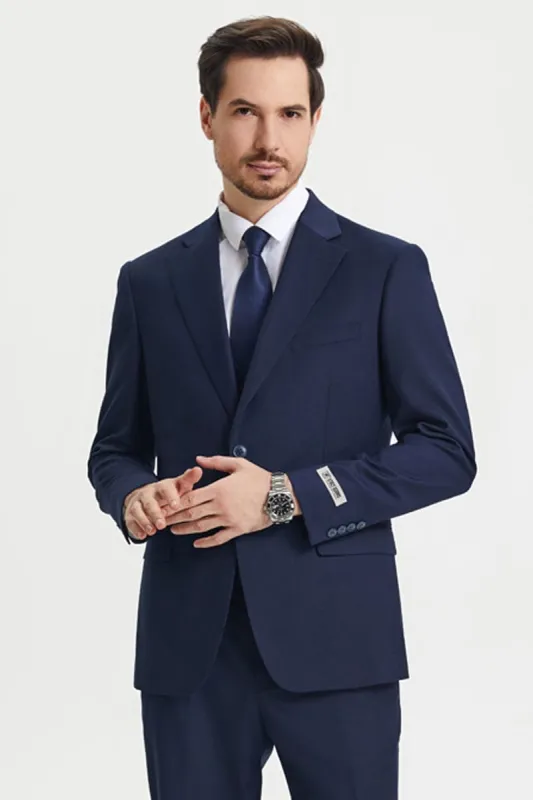 Men's Two Button Vested Stacy Adams Basic Designer Suit in Navy Blue sold by Alberto Nardoni
