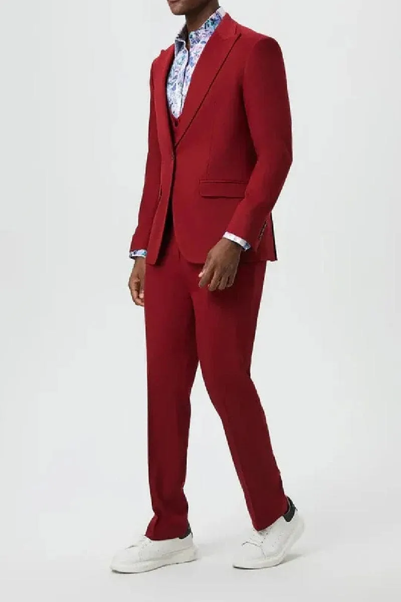 Men's Vested One Button Peak Lapel Stacy Adams Designer Suit in Cherry Red sold by Alberto Nardoni product image thumbnail 3