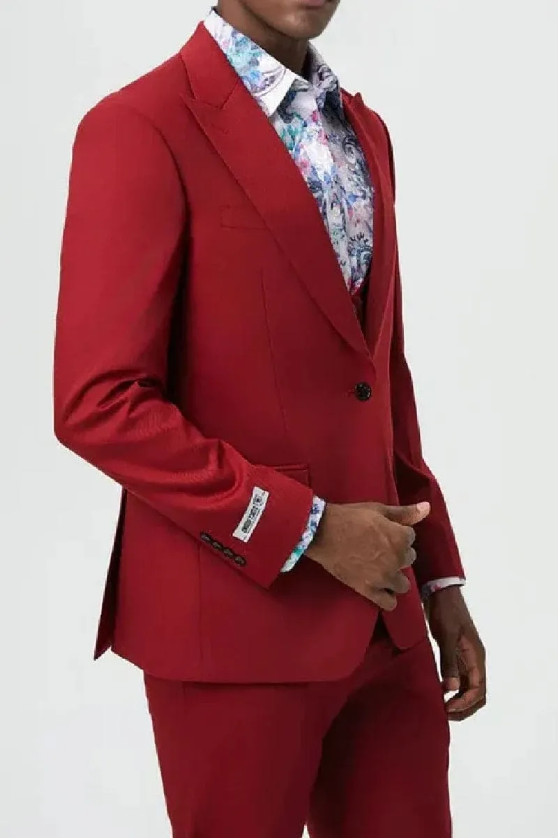 Men's Vested One Button Peak Lapel Stacy Adams Designer Suit in Cherry Red sold by Alberto Nardoni product image thumbnail 4