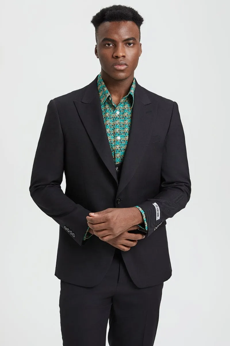 Men's Vested One Button Peak Lapel Stacy Adams Designer Suit in Black sold by Alberto Nardoni product image thumbnail 5