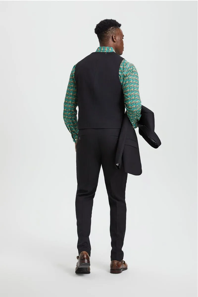 Men's Vested One Button Peak Lapel Stacy Adams Designer Suit in Black sold by Alberto Nardoni product image thumbnail 4