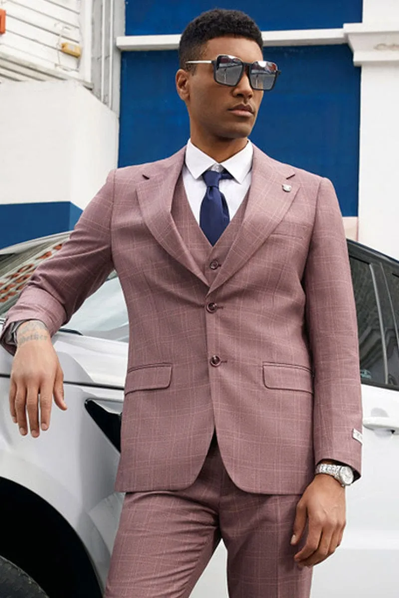 "Mens Stacy Adams Suit - Stacy Adams Suit Men's Two-Button Vested Plaid Business Suit in Mauve" sold by Alberto Nardoni
