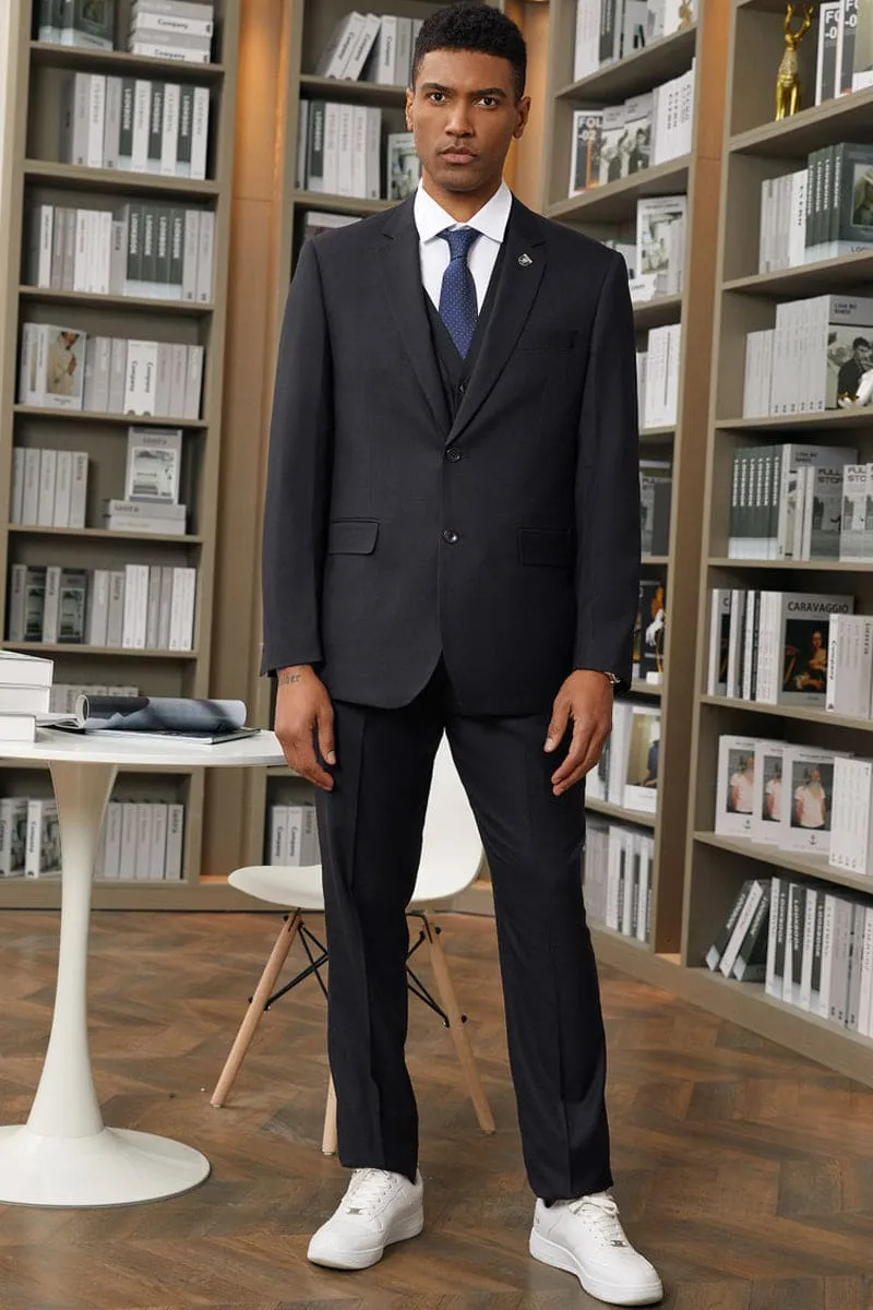 Men's Stacy Adam's Two Button Fancy Vested Suit in Midnight Black sold by Alberto Nardoni product image thumbnail 2