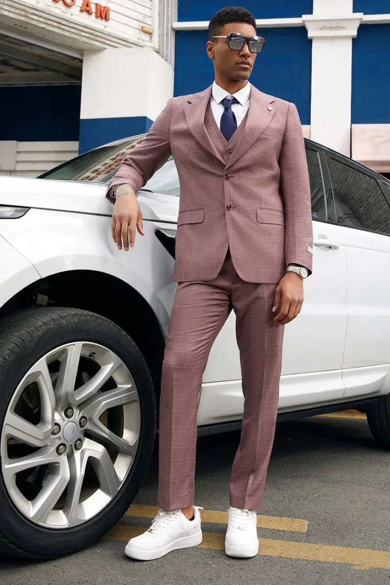 "Mens Stacy Adams Suit - Stacy Adams Suit Men's Vested Business Suit - Two Button, Mauve Plaid" sold by Alberto Nardoni product image thumbnail 2
