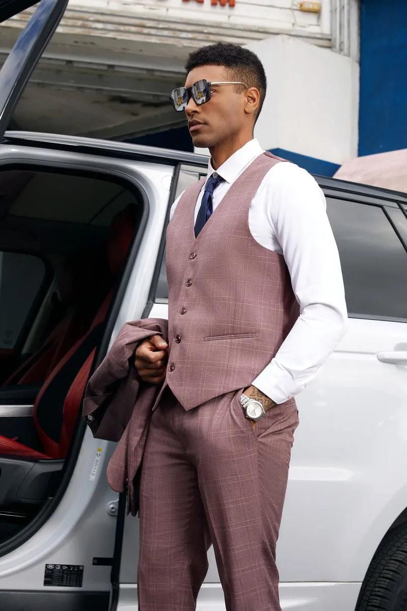 "Mens Stacy Adams Suit - Stacy Adams Suit Men's Vested Business Suit - Two Button, Mauve Plaid" sold by Alberto Nardoni product image thumbnail 3