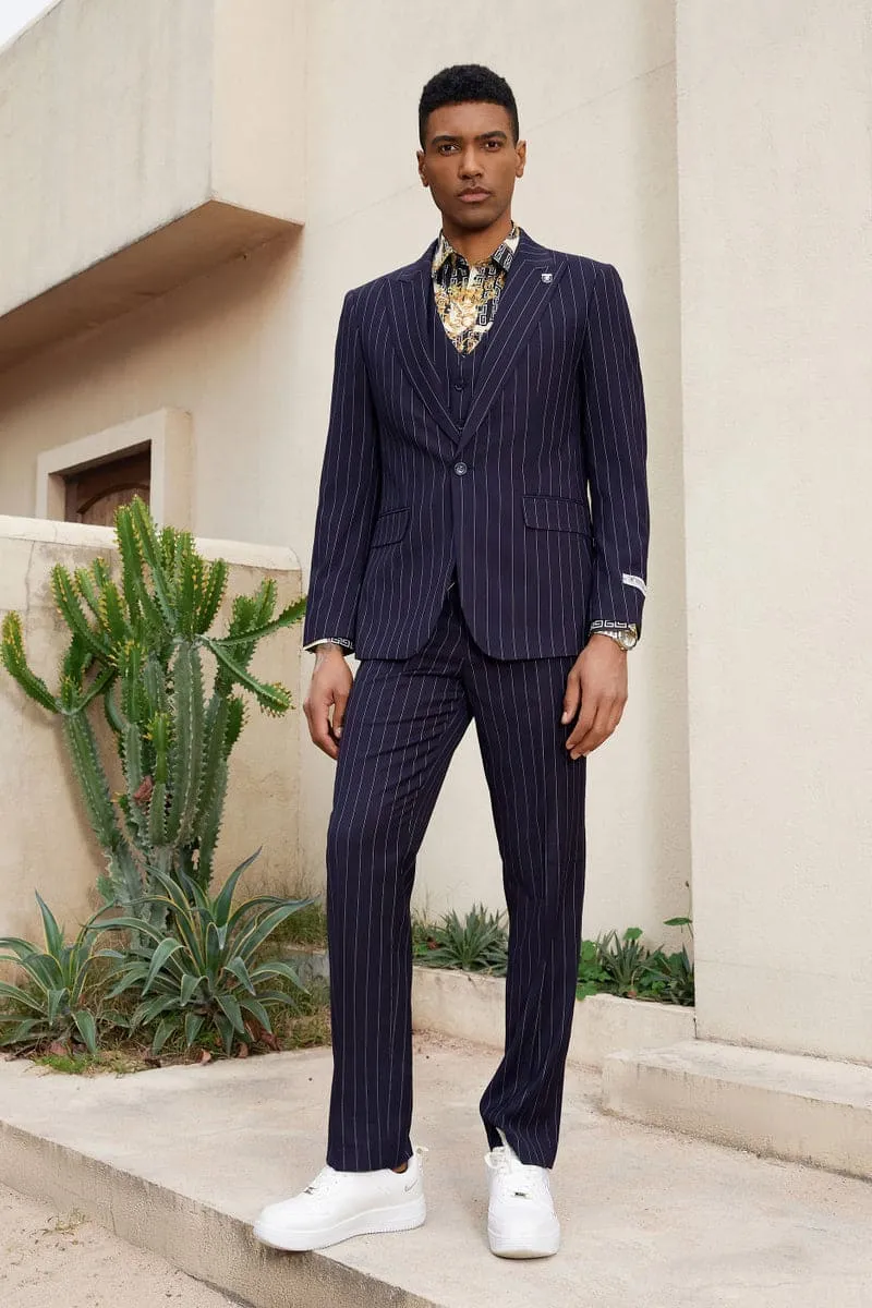 "Stacy Adams Men's Modern Vested Suit - One Button, Midnight Purple Pinstripe" sold by Alberto Nardoni product image thumbnail 2