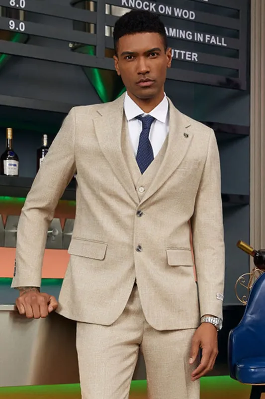 "Mens Stacy Adams Suit - Stacy Adams Suit Men's Two-Button Vested Summer Suit - Light Tan" made by Stacy Adams