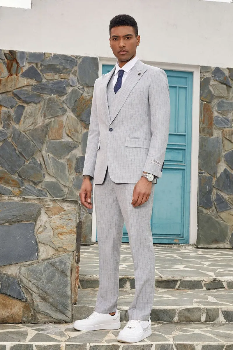 "Mens Stacy Adams Suit - Stacy Adams Suit Men's Designer Suit - Vested One Button Peak Lapel in Light Grey Pinstripe" sold by Alberto Nardoni product image thumbnail 2