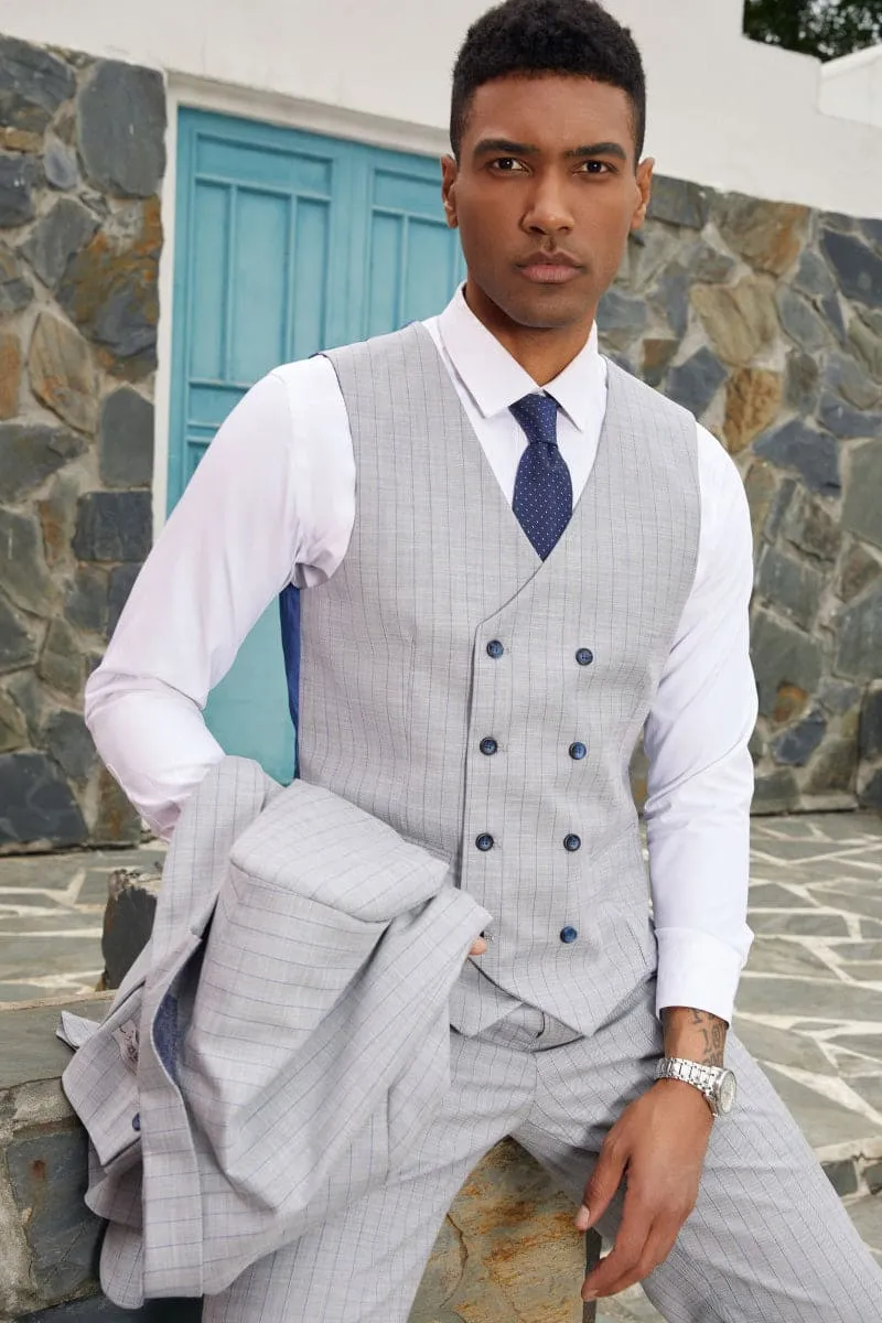 "Mens Stacy Adams Suit - Stacy Adams Suit Men's Designer Suit - Vested One Button Peak Lapel in Light Grey Pinstripe" sold by Alberto Nardoni product image thumbnail 3