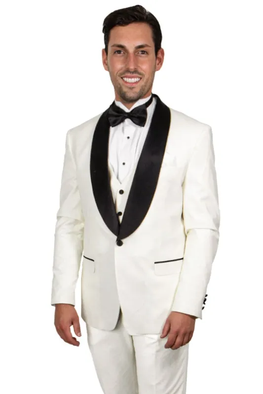 "Mens Stacy Adams Suit - Stacy Adams Suit Men's Ivory Tuxedo - Vested One Button Shawl Lapel" sold by Alberto Nardoni